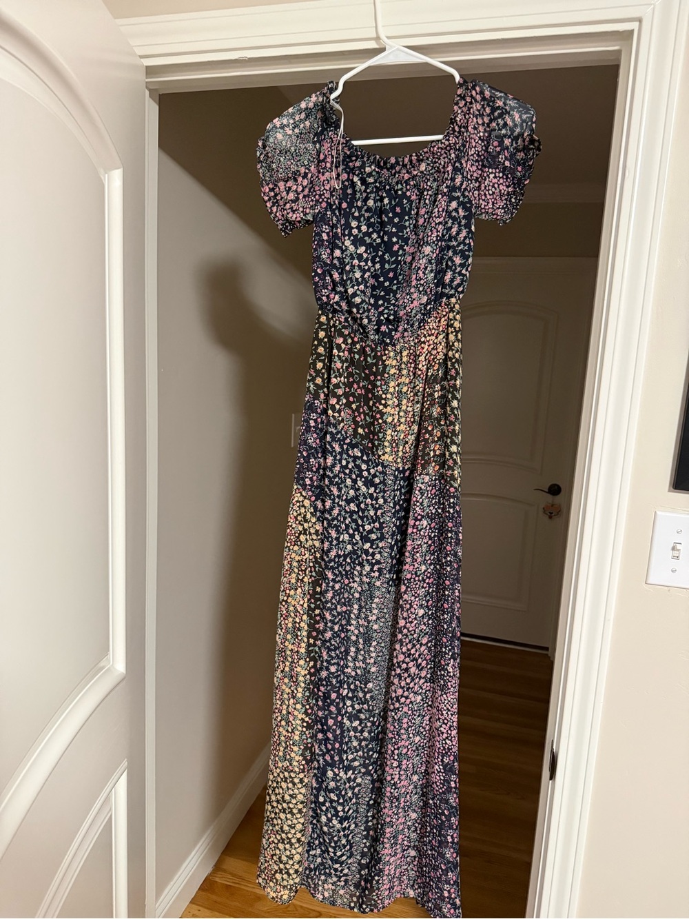 Lulus Floral Patchwork Maxi Dress in Black with Pink & Yellow Accents